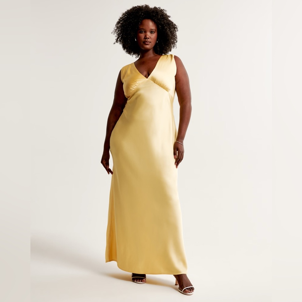 NWT A&F Plunge Cowl Back Maxi Dress in Yellow